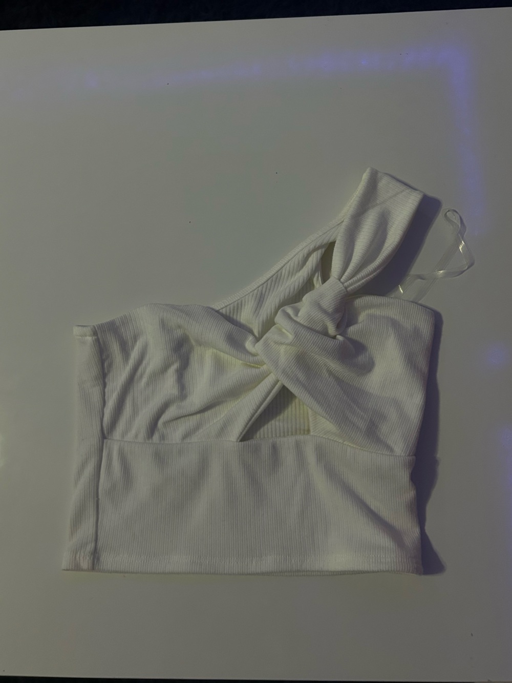Windsor White One-Shoulder Knot Ribbed Crop Top